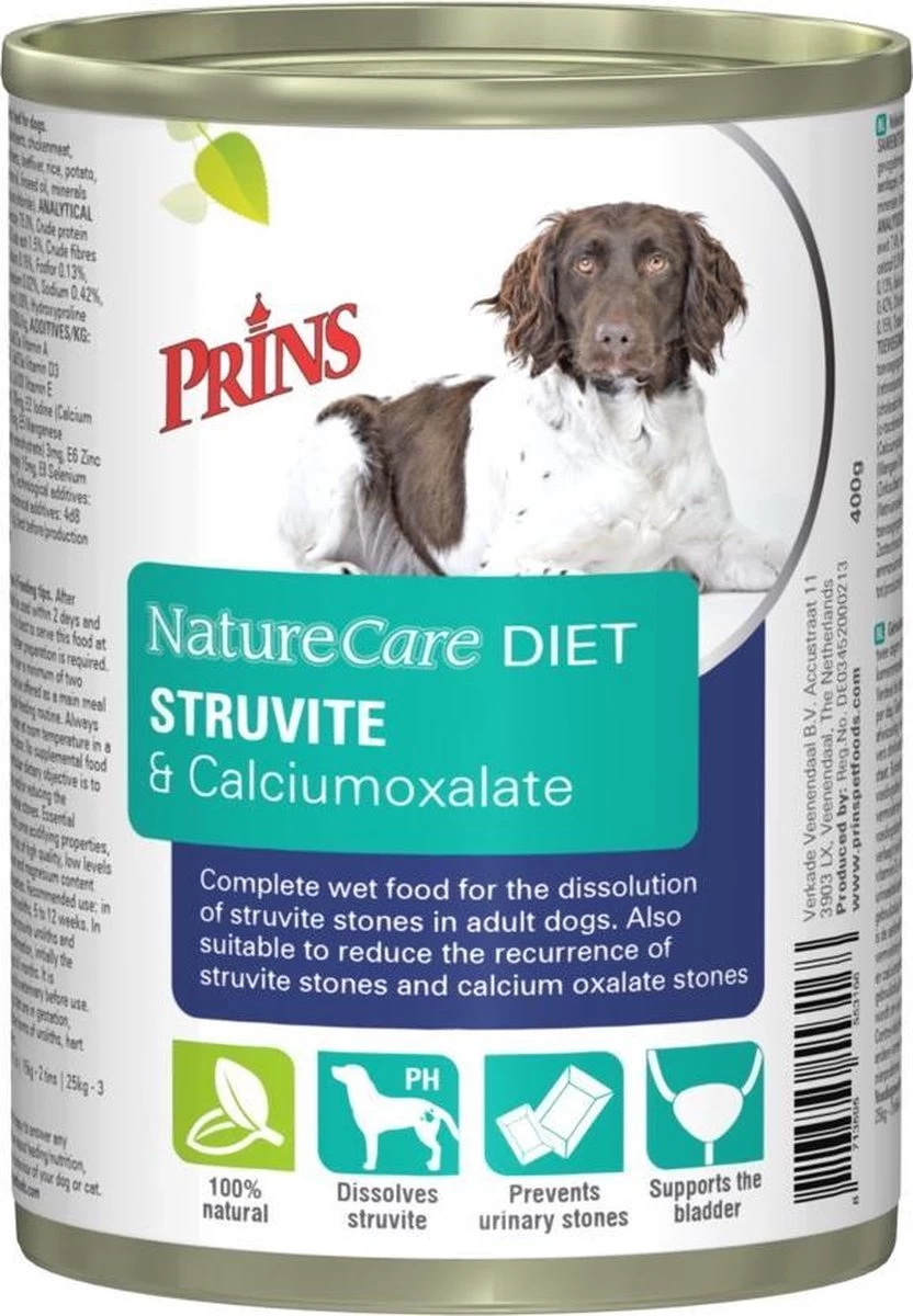 6x Prins NatureCare Diet Struvite & Calciumoxalate Hond Natvoer 400 Gr 3 6x Prins NatureCare Diet Struvite & Calciumoxalate Hond Natvoer 400 Gr