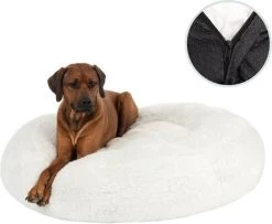 Behave Hondenmand Deluxe – Hondenkussen – Hondenbed – Donutmand – Wasbaar – Fluffy – Donut – Maat M – 60cm – Wit