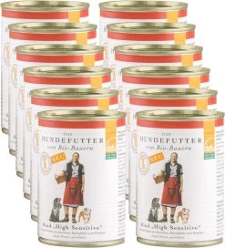 Defu Honden Natvoer, Biologisch Rundvlees, High Sensitive, Graanvrij, Multipack (12 X 410g), 4,92 Kg