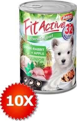 Fit Active – Hondenvoer – Blikvoer – Natvoer Hond – Puppy – Goose & Rabbit – 10 X 415g