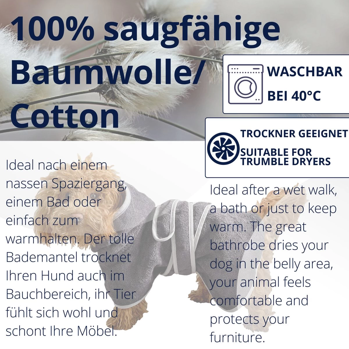 HOMELEVEL Hondenbadjas Van Zachte Badstof – Absorberende Hondenhanddoek Van Katoen Met Klittenband – Maat L In Antraciet 3 HOMELEVEL Hondenbadjas Van Zachte Badstof – Absorberende Hondenhanddoek Van Katoen Met Klittenband – Maat L In Antraciet