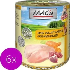 MAC’s Kattenvoer Natvoer Blik – 70% Kippenvlees En Kippenhartjes – 6 X 800g