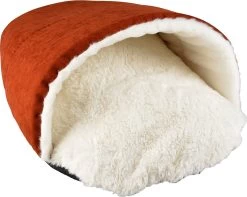 Duvo Slaapzak Dieren 60x45x28 – Geschikt Voor Katten En Kleine Honden – Velvet Copper Rood/wit