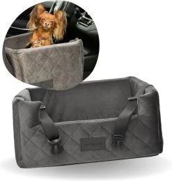 Velvet Silver – Autostoel Voor Hond – 57x50cm – Orthopedisch Kussen – Hondenmand Auto – Wasbaar – Handgemaakt