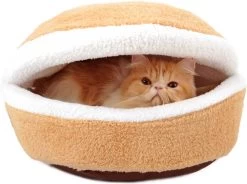 Yokee Kat Bed Hamburger Ontwerp Zacht Huisdier Bedje Winddicht Huisje Katoenen Slaapzak Voor Katten Kleine Honden 52*40*30cm